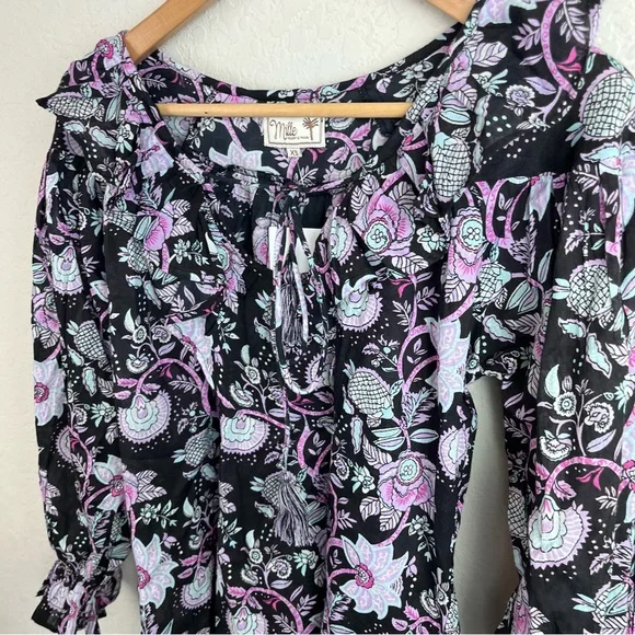 NWT Mille Resort May Top in Tropical Night XS Purple Floral Women’s Blouse - Picture 9 of 13